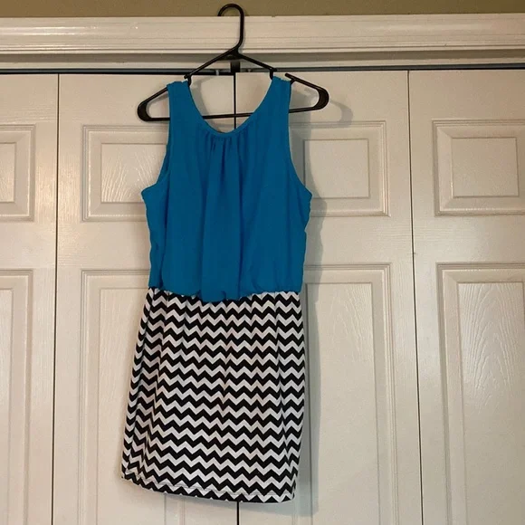 Ruby Rox | Dresses | Dress With Blue Top With Black And White Striped Bottom  | Poshmark